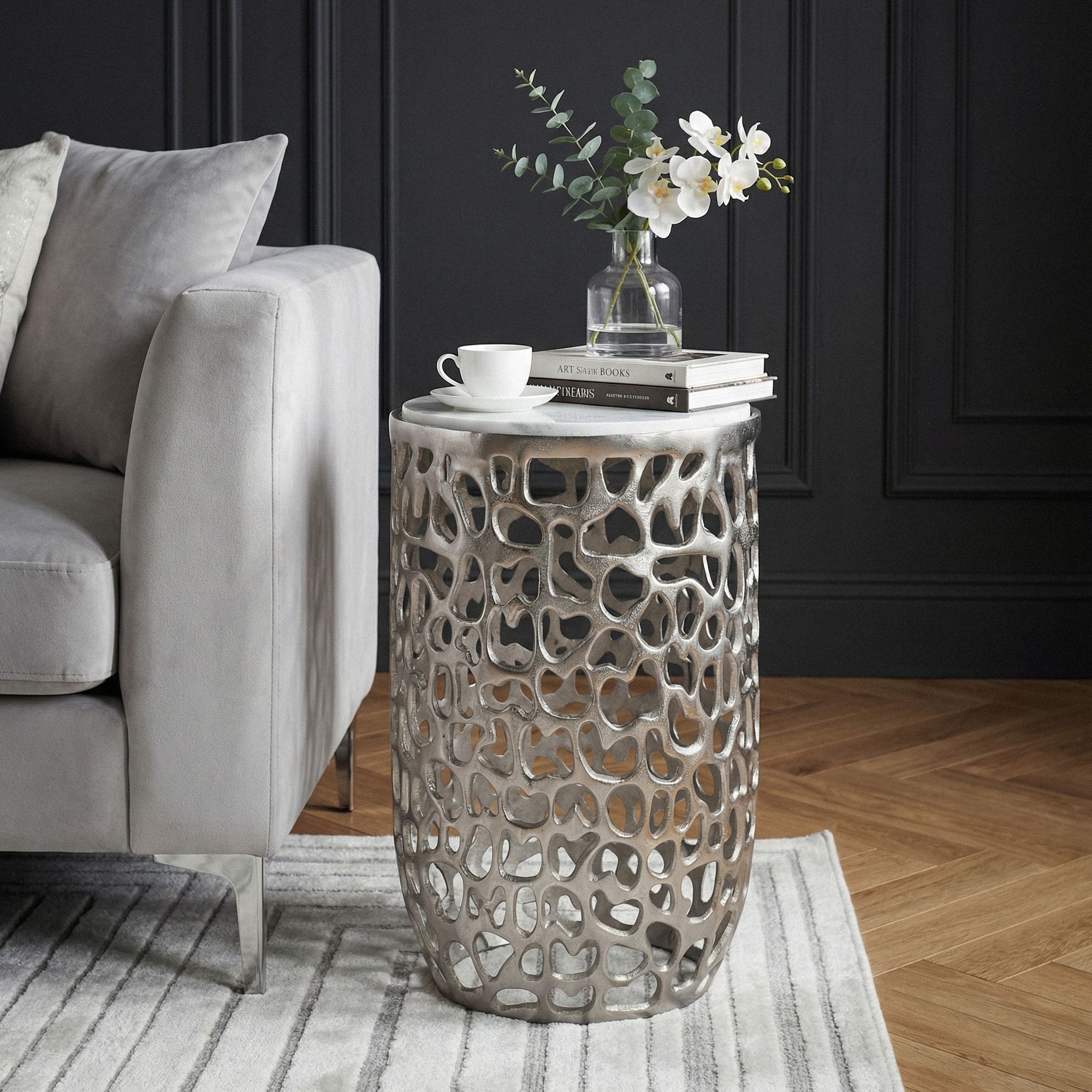 Beistelltisch Seljord Marmor Silber Ø 30 cm