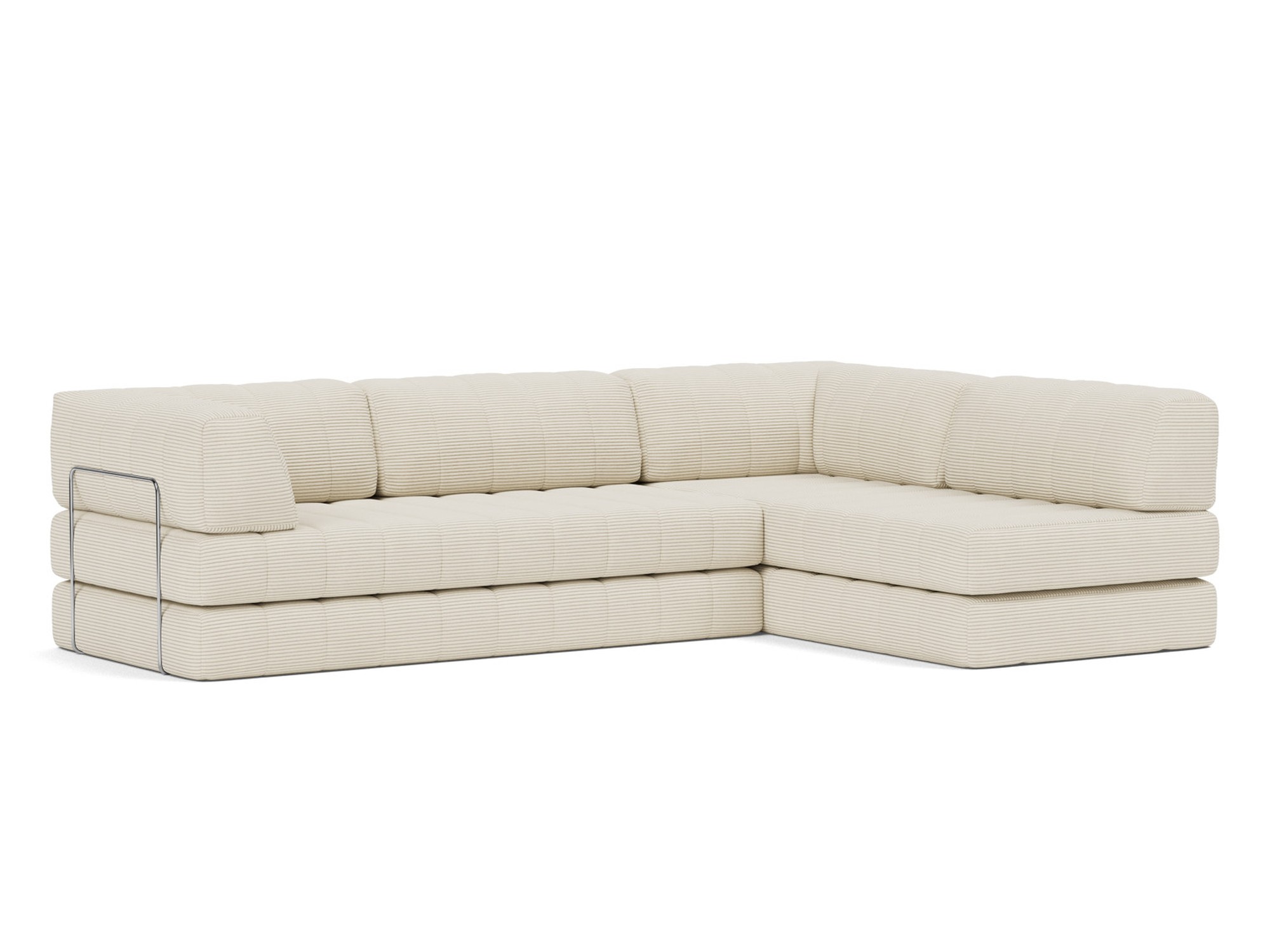 Eck-Schlafsofa CozyPad L-Form mit Armlehne Kord Corduroy 594-Ivory