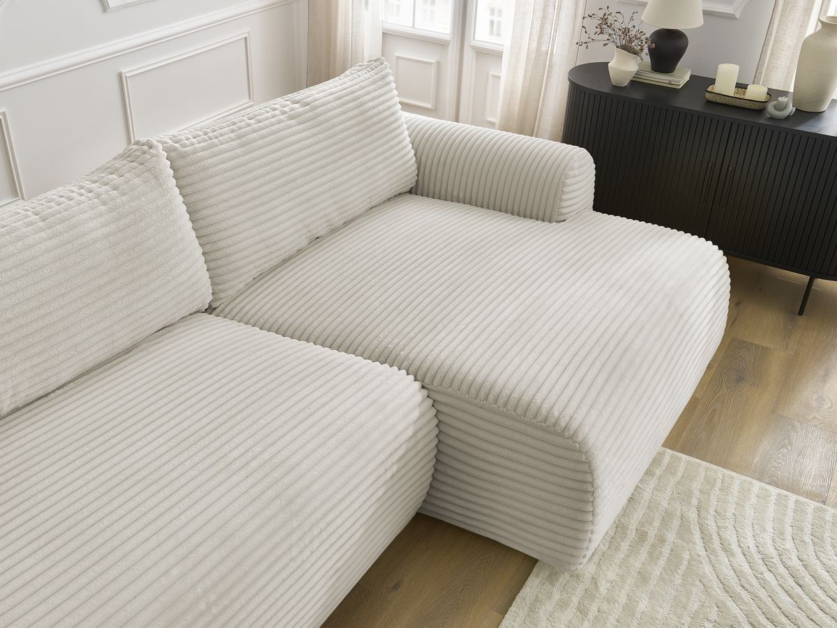 Bobochic Lucien Ecksofa mit Schlaffunktion und Bettkasten 314 × 167 cm Breitcord weich Beige Ecke rechts