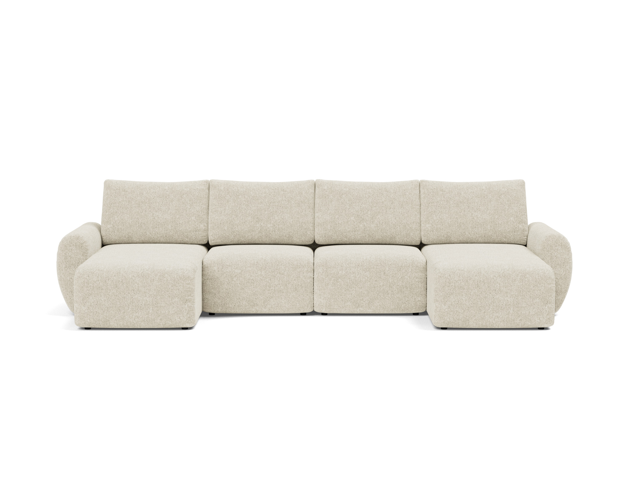 Schlafsofa Norum U-Form mit Curve-Armlehnen Strukturierter Stoff Taura 357-Off-White