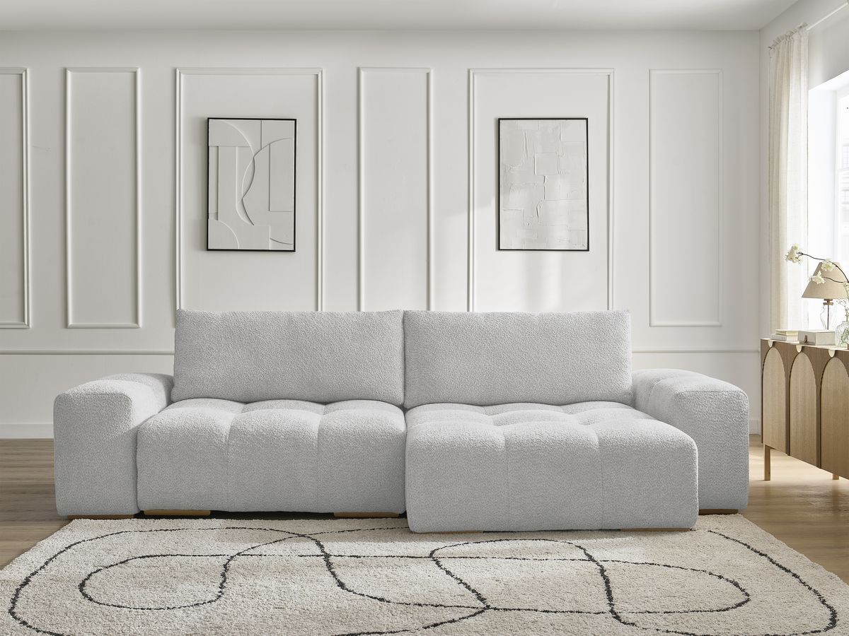 Bobochic Anakin Ecksofa, 2 Kissen Bouclé-Stoff Hellgrau