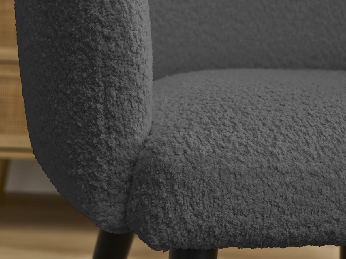 Bobochic Sophie Esszimmerstuhl mit skandinavischen Beinen, schwarz Bouclé-Stoff Dunkelgrau