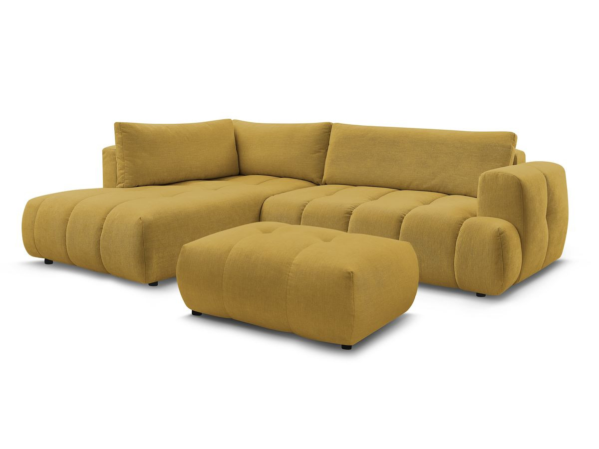 Bobochic Fuji Ecksofa mit Schlaffunktion und Bettkasten und Pouf 282 × 204 cm Stoff Gelb Ecke links