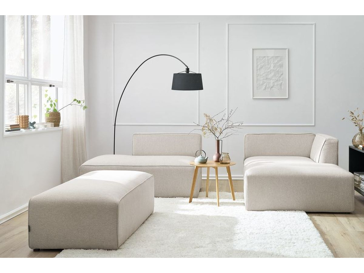 Bobochic Megeve Ecksofa mit Schlaffunktion und Pouf Melange-Stoff Beige Ecke rechts