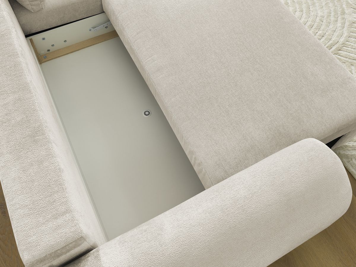Bobochic Lucien Ecksofa mit Schlaffunktion und Bettkasten und Pouf 314 × 167 cm Stoff Beige Ecke rechts