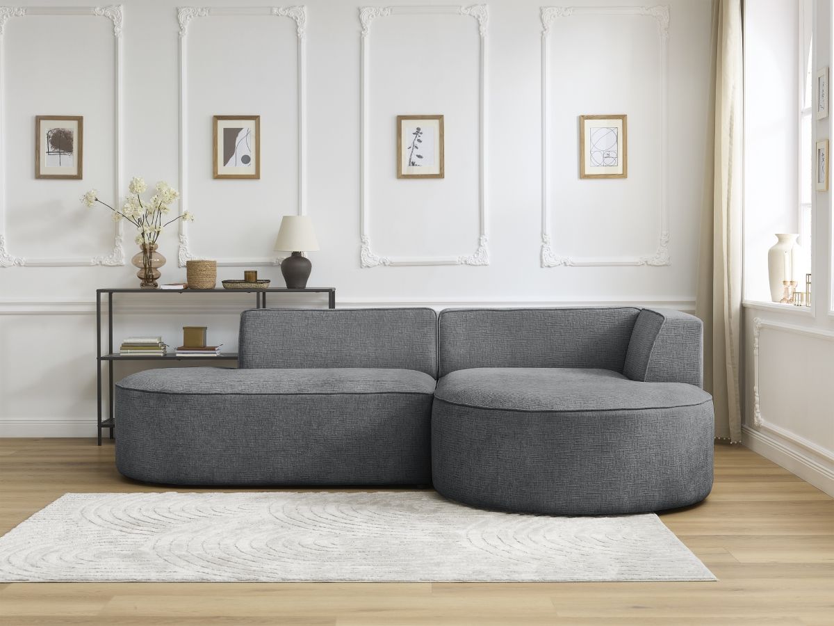 Bobochic Rousseau Ecksofa Strukturstoff Dunkelgrau Ecke rechts