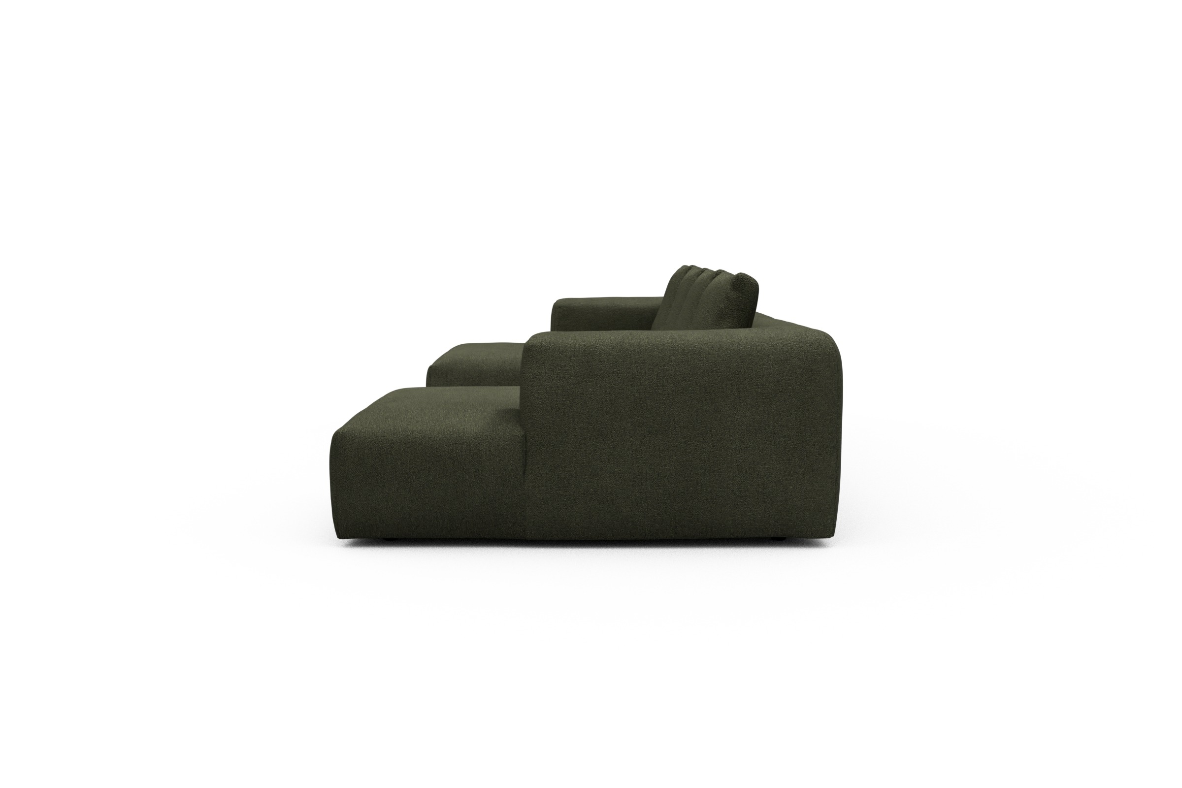Wohnlandschaft Fred mit 2-Sitzer und Chaiselongue beidseitig Boucle-Forest-Green