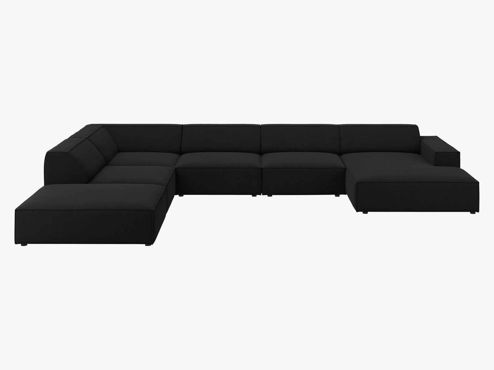 Micadoni Panorama-Ecksofa Jodie 7-Sitzer Links Strukturierter Stoff Megan Schwarz