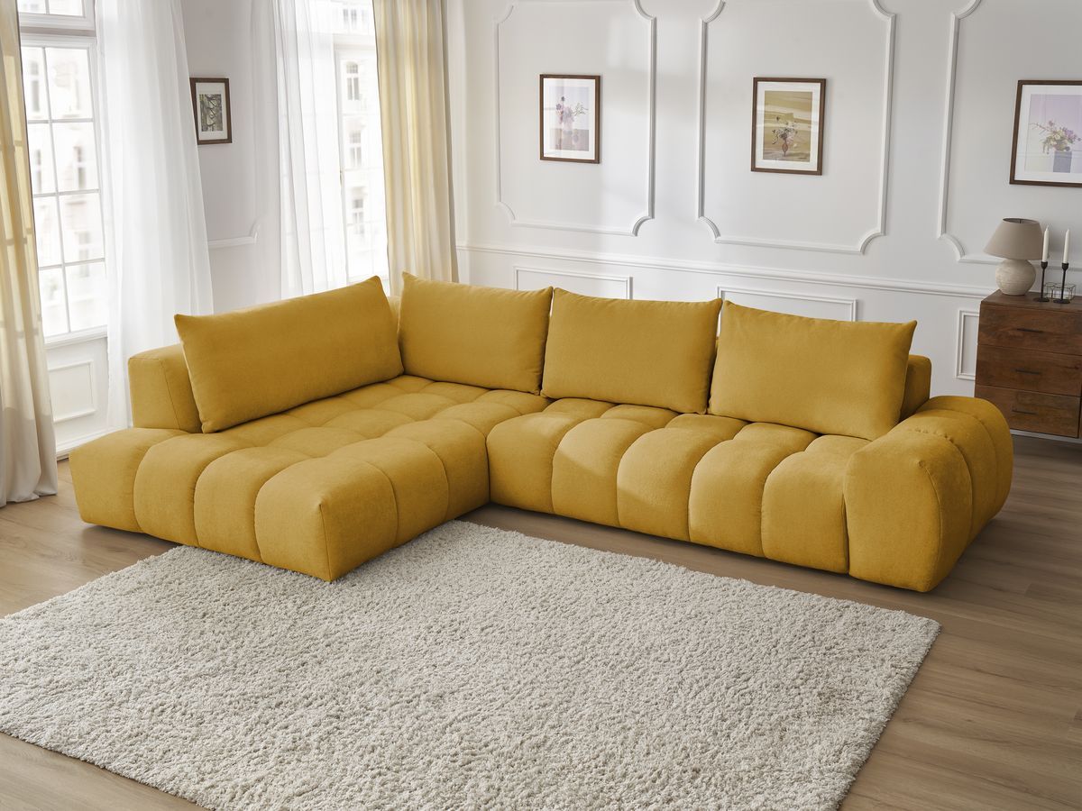 Bobochic Everest Ecksofa, 4 Kissen Strukturstoff Gelb Ecke links