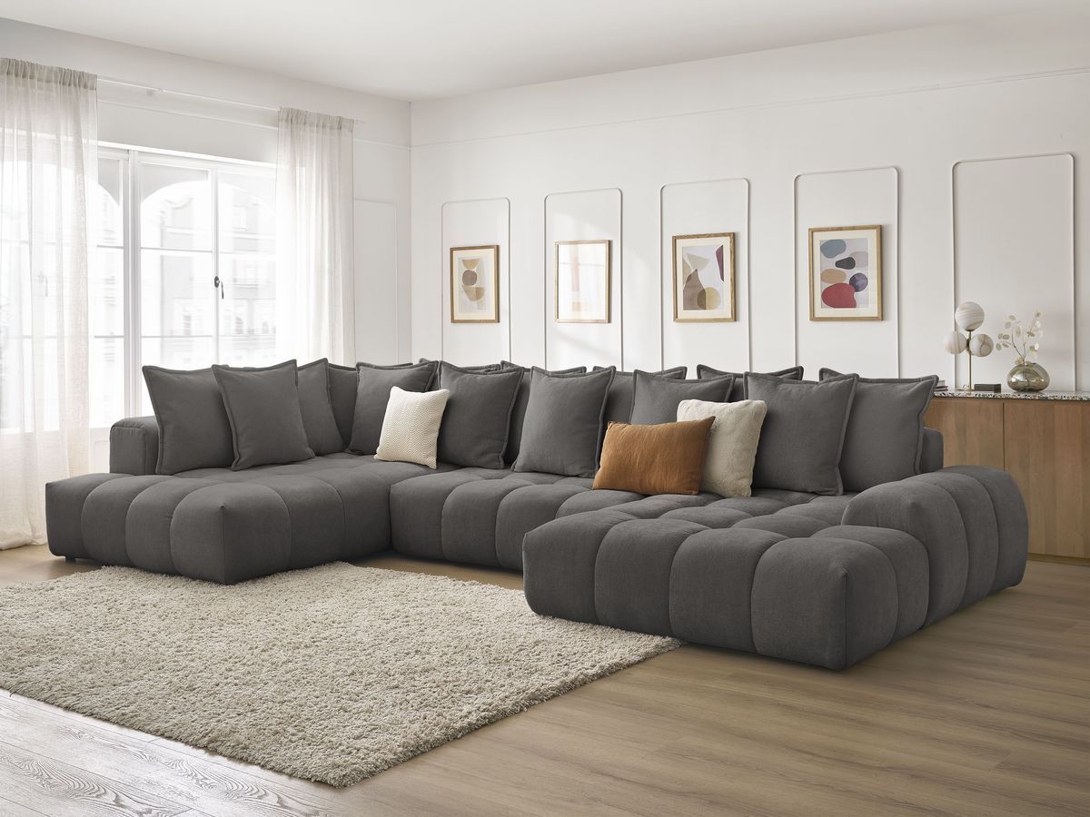 Bobochic Everest Wohnlandschaft, 14 Kissen Strukturstoff Dunkelgrau Ecke rechts
