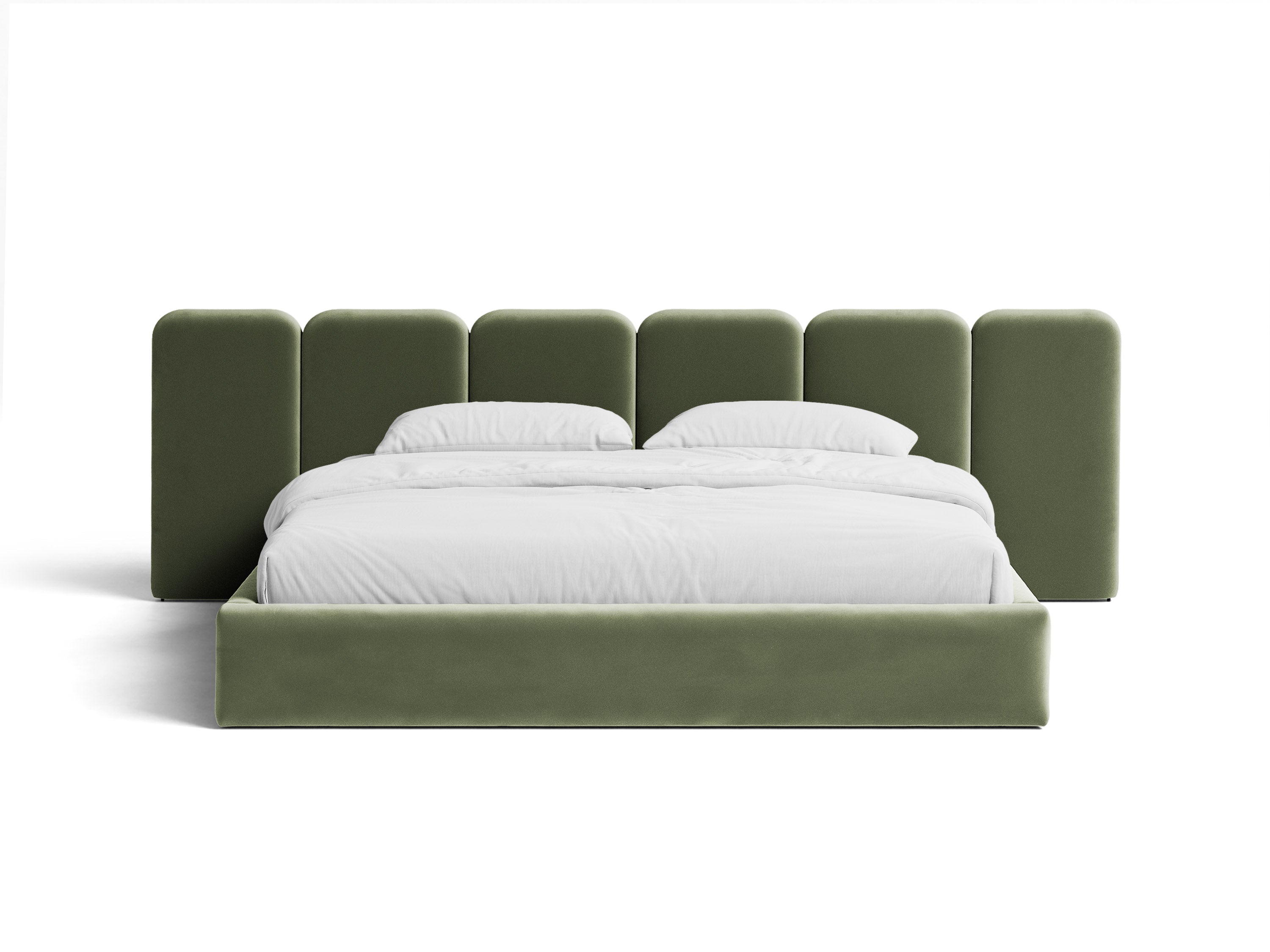 Micadoni Stauraumbett mit breitem Kopfteil Saga Samt Magic Velvet Grün 140x200
