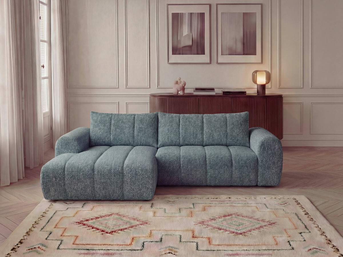 Bobochic Nesty Ecksofa in L-Form, 256 cm Melange-Stoff Blau Ecke links