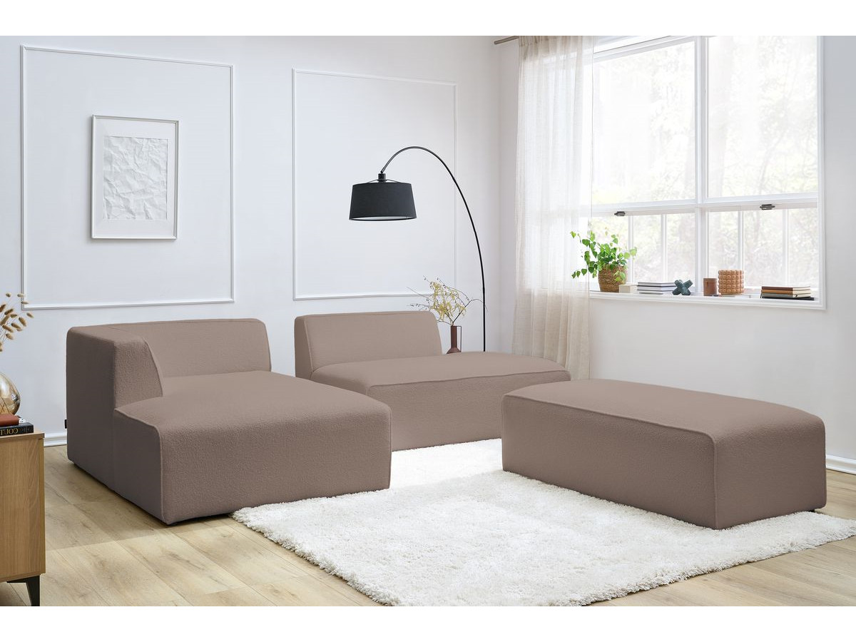 Bobochic Megeve Ecksofa mit Schlaffunktion und Pouf Bouclé-Stoff Braun Ecke links