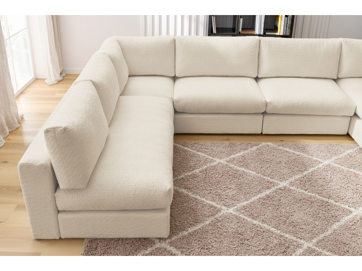 Bobochic Paris Ecksofa mit Pouf 369 × 262 cm Bouclé-Stoff Beige