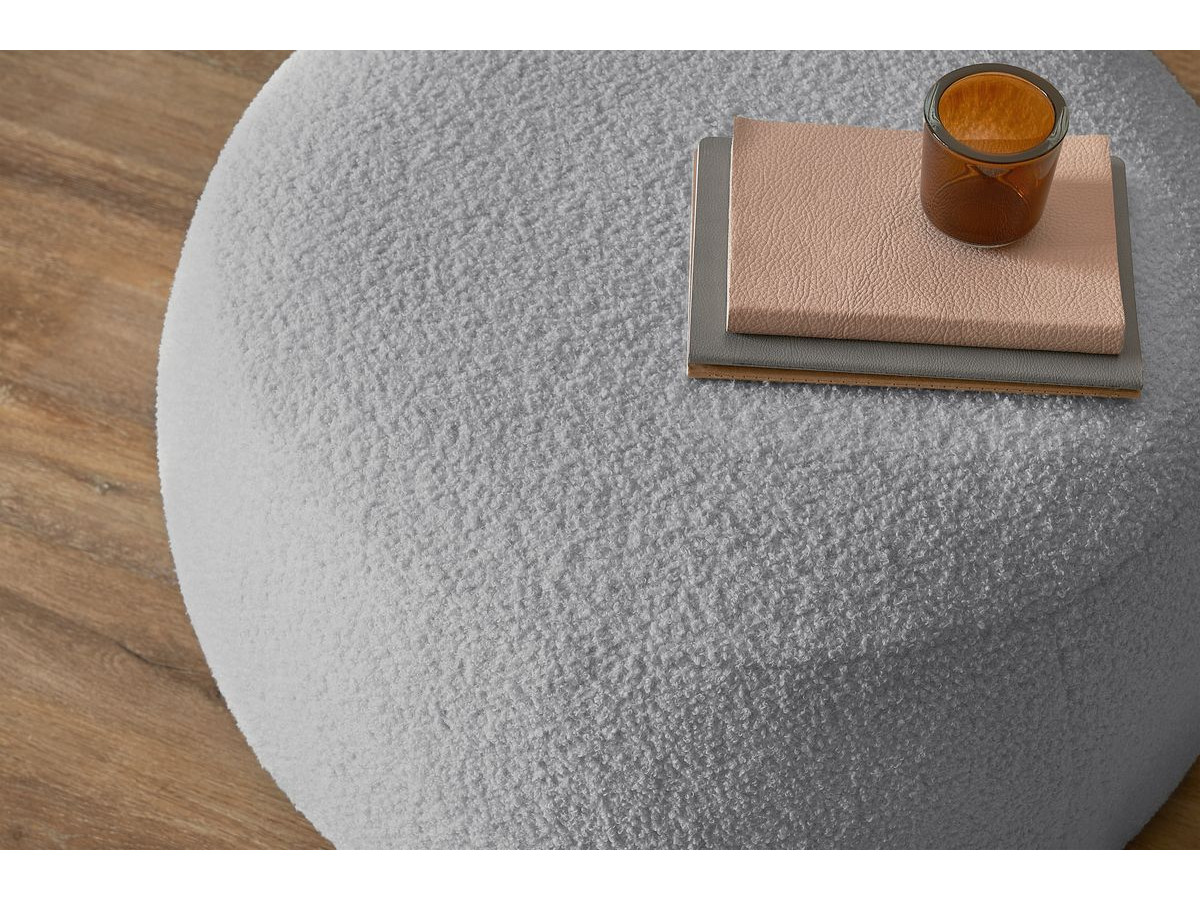 Bobochic Envy Schlafsofa 3-Sitzer mit Bettkasten und rundem Pouf Bouclé-Stoff Hellgrau