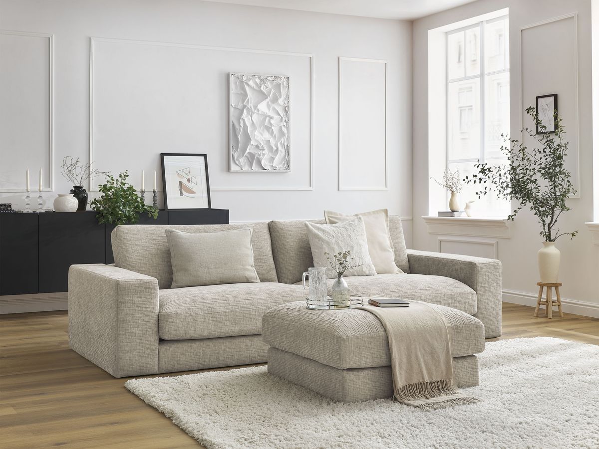 Bobochic Leonard Sofa 4-Sitzer mit Pouf 234 × 109 cm Strukturstoff Beige