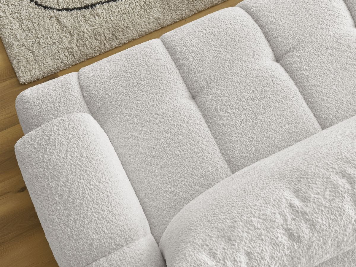 Bobochic Fuji Ecksofa mit Schlaffunktion und Bettkasten 292 × 160 cm Bouclé-Stoff Weiß Ecke links