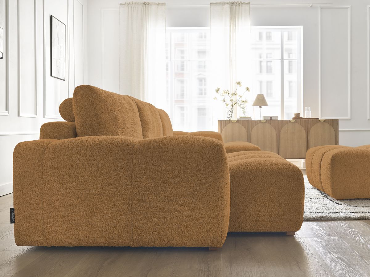 Bobochic Anakin Wohnlandschaft mit Pouf, 3 Kissen Bouclé-Stoff Gelb