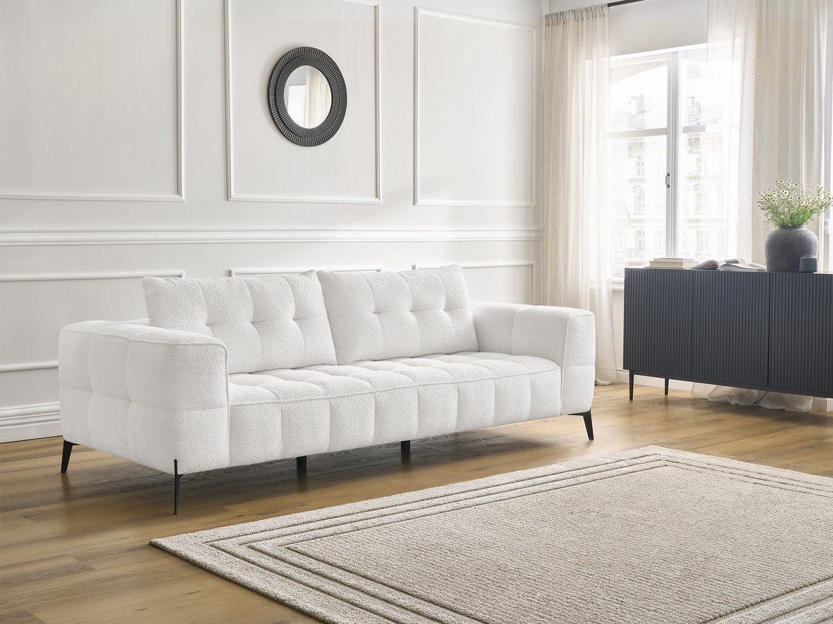 Bobochic Anis Sofa 3-Sitzer Bouclé-Stoff Weiß