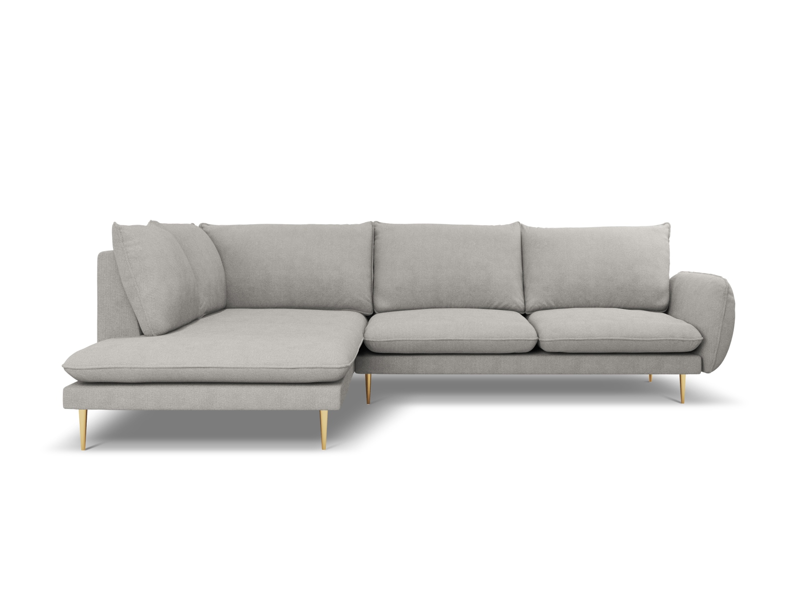 Cosmopolitan Design Ecksofa Vienna 6-Sitzer Strukturierter Stoff Asgard/Positano Hellgrau Links Beine Gold