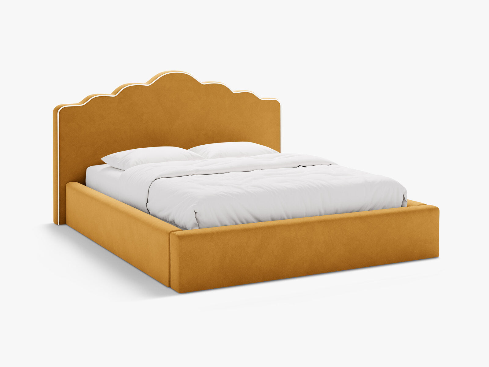 Micadoni Dream Samtbett mit Bettkasten und Kopfteil Samt Magic Velvet Elfenbein / Senf 180x200