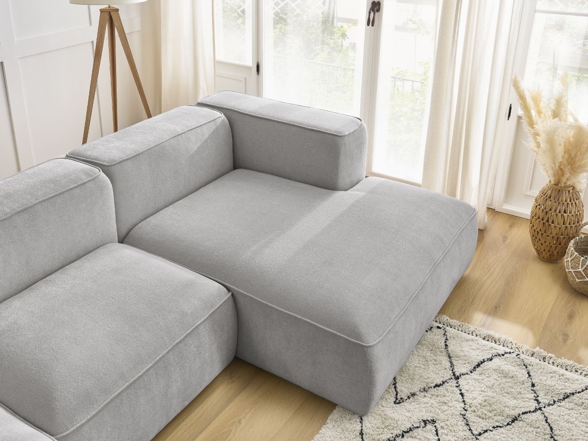 Bobochic Zephyr Ecksofa 349 × 165 cm Strukturstoff Hellgrau Ecke rechts