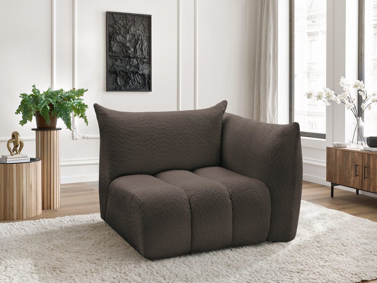 Bobochic Azra Sofamodul 1-Sitzer 117 × 112 cm Bouclé-Stoff Braun Ecke rechts
