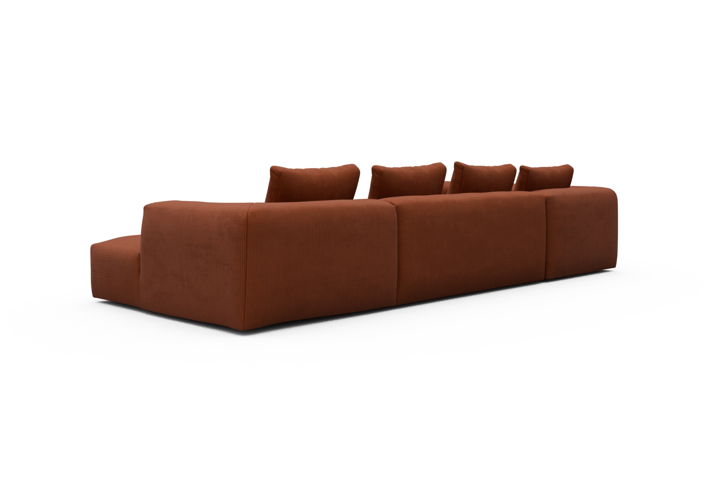Wohnlandschaft Fred Chaiselongue rechts mit 2-Sitzer und lange Armlehne links Corduroy-Burnt-Orange