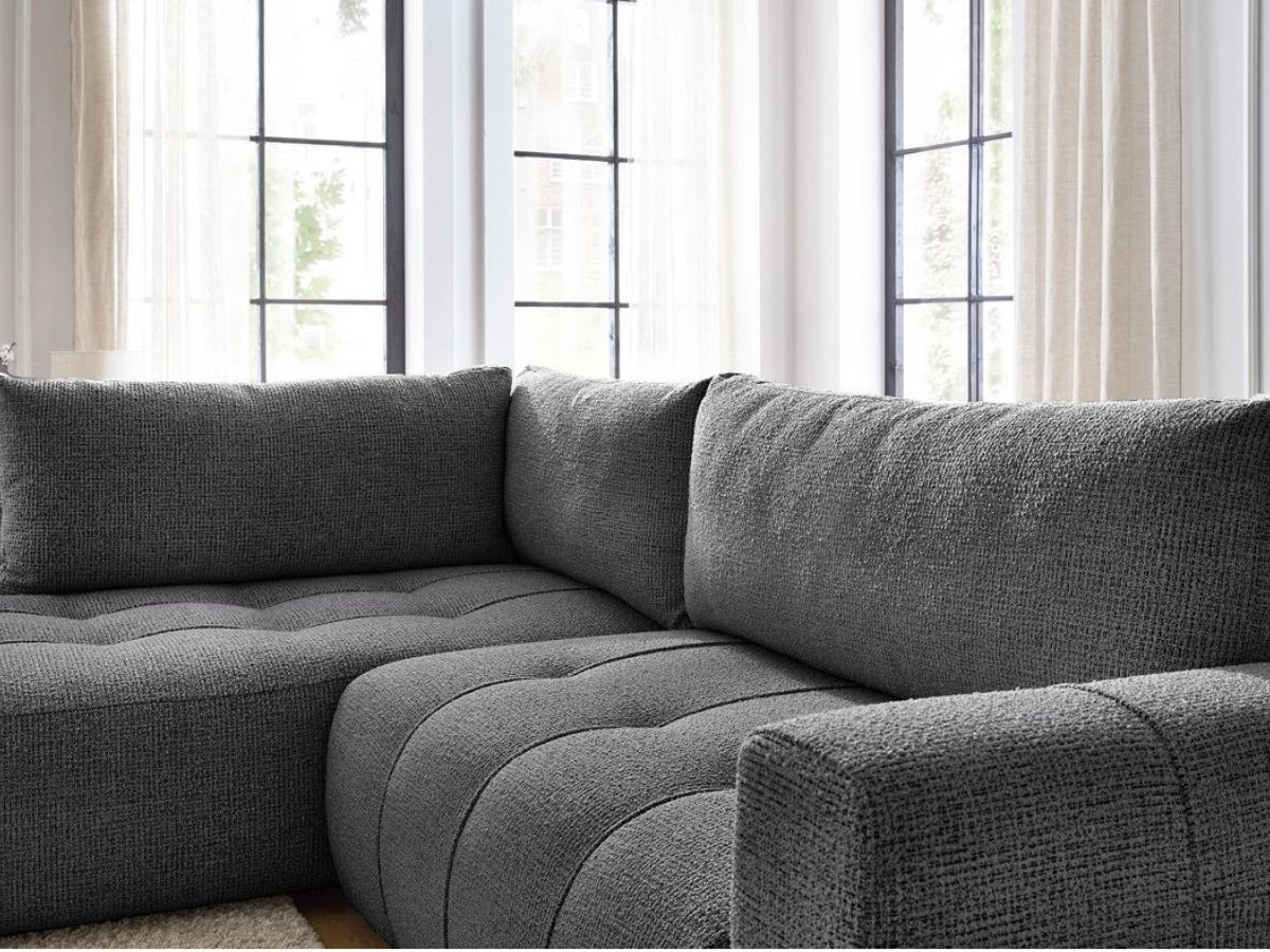 Bobochic Arsene Ecksofa mit Schlaffunktion und Bettkasten 277 × 200 cm Melange-Stoff Dunkelgrau Ecke links