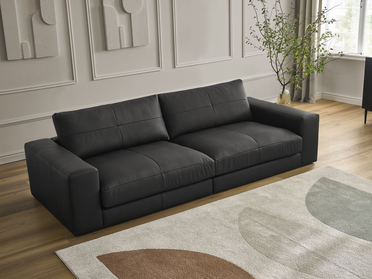 Bobochic Leonard Sofa 3-Sitzer 274 × 109 cm Leder Schwarz