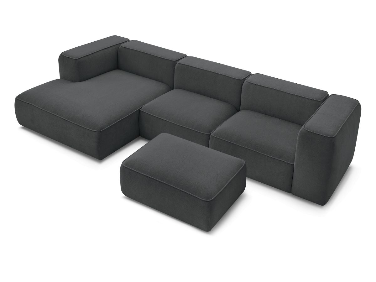 Bobochic Zephyr Ecksofa mit Pouf 349 × 165 cm Strukturstoff Dunkelgrau Ecke links