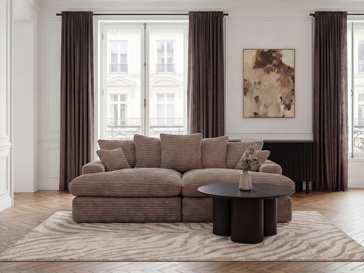 Bobochic Nevada Sofa 3-Sitzer 226 × 150 cm Breitcord weich Taupe