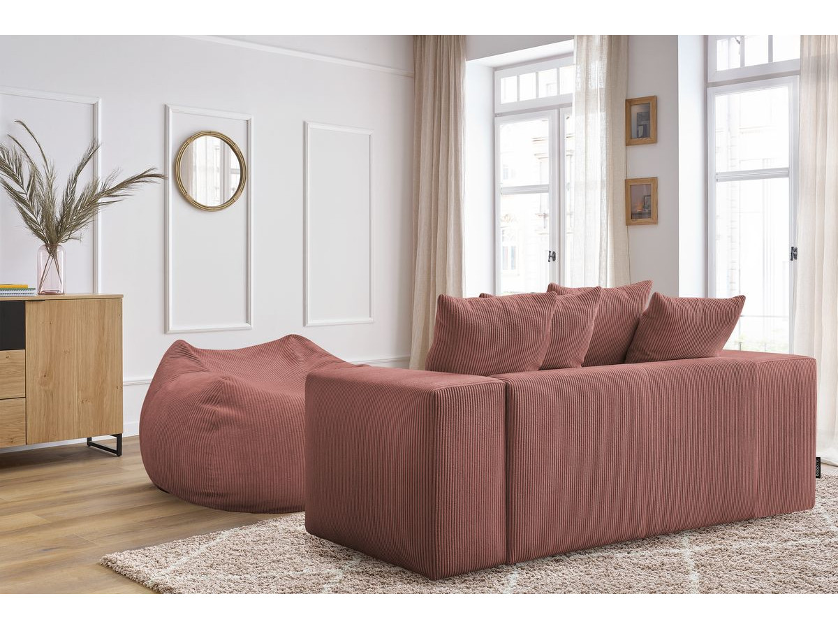 Bobochic Voltaire Sofa 2-Sitzer mit Pouf Cordsamt Rosa
