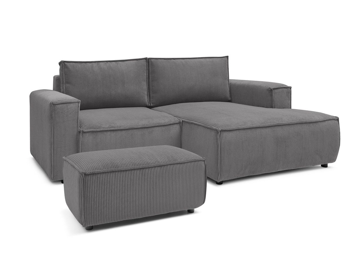 Bobochic Nihad Ecksofa mit Pouf Cordsamt Dunkelgrau Ecke rechts