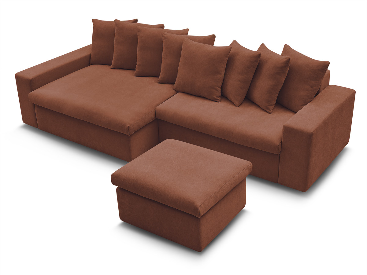 Bobochic Enore Ecksofa mit Pouf Stoff Rot Ecke links