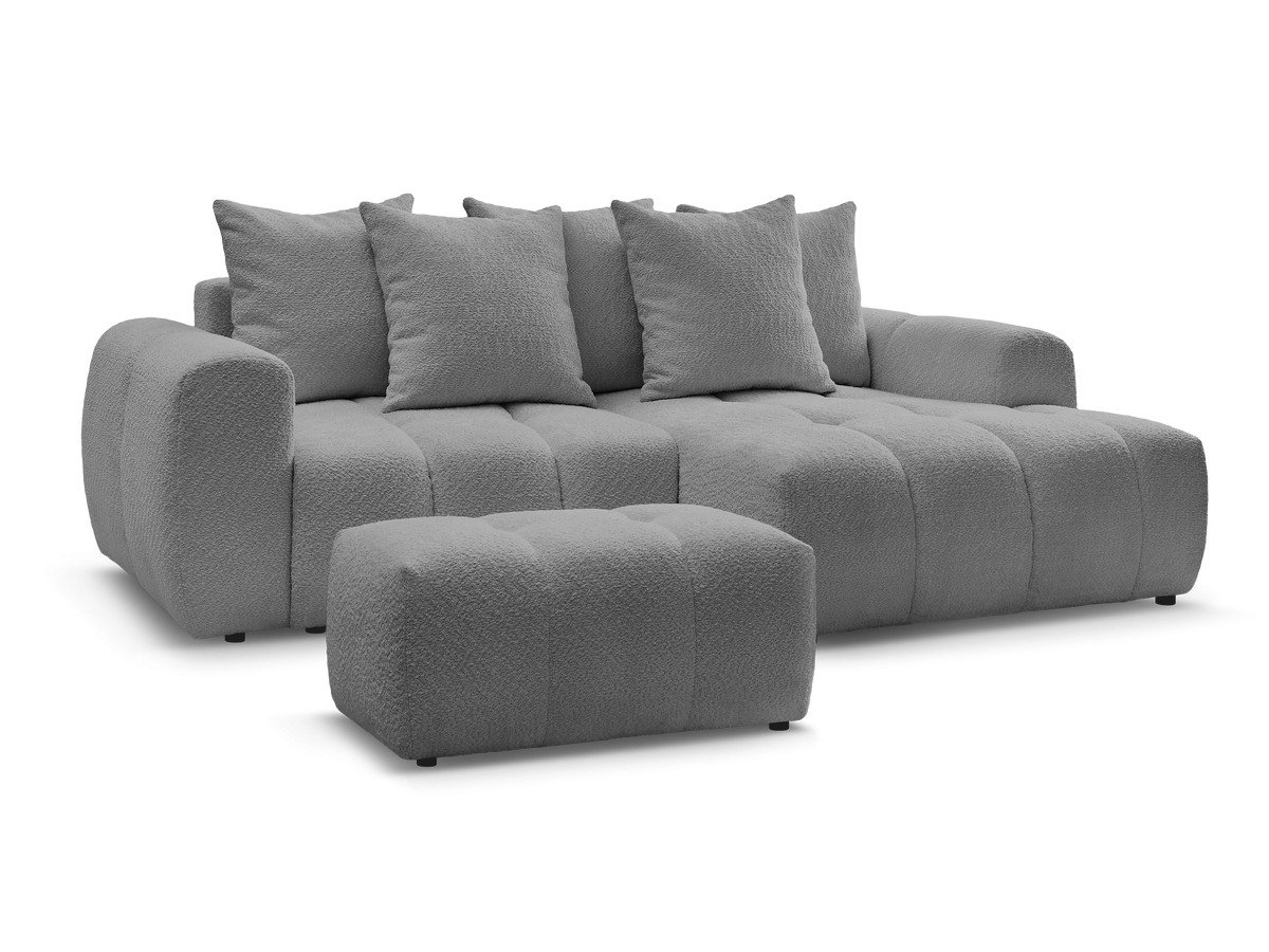 Bobochic Roxelane Ecksofa mit Schlaffunktion und Bettkasten und Pouf 258 × 150 cm Bouclé-Stoff Dunkelgrau Ecke rechts