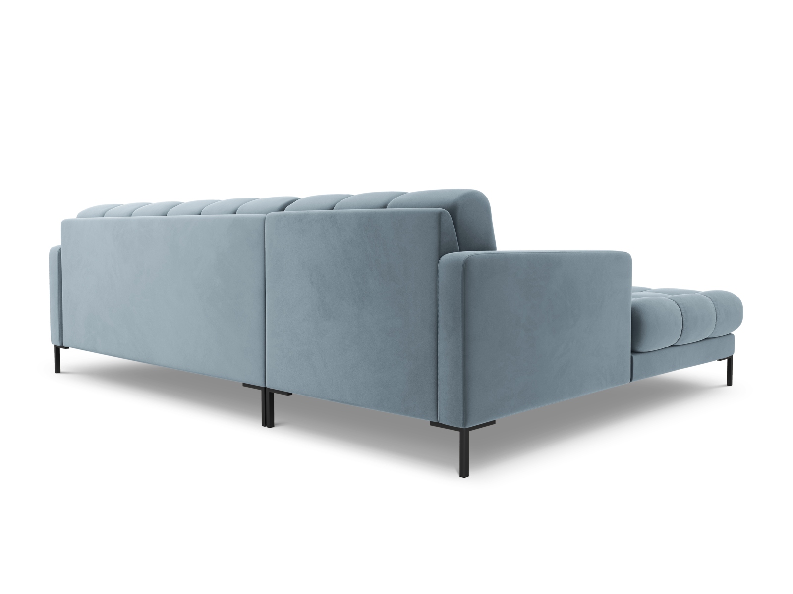 Cosmopolitan Design Ecksofa Bali 5-Sitzer Samt Bluvel Hellblau Links Beine Schwarzes Metall