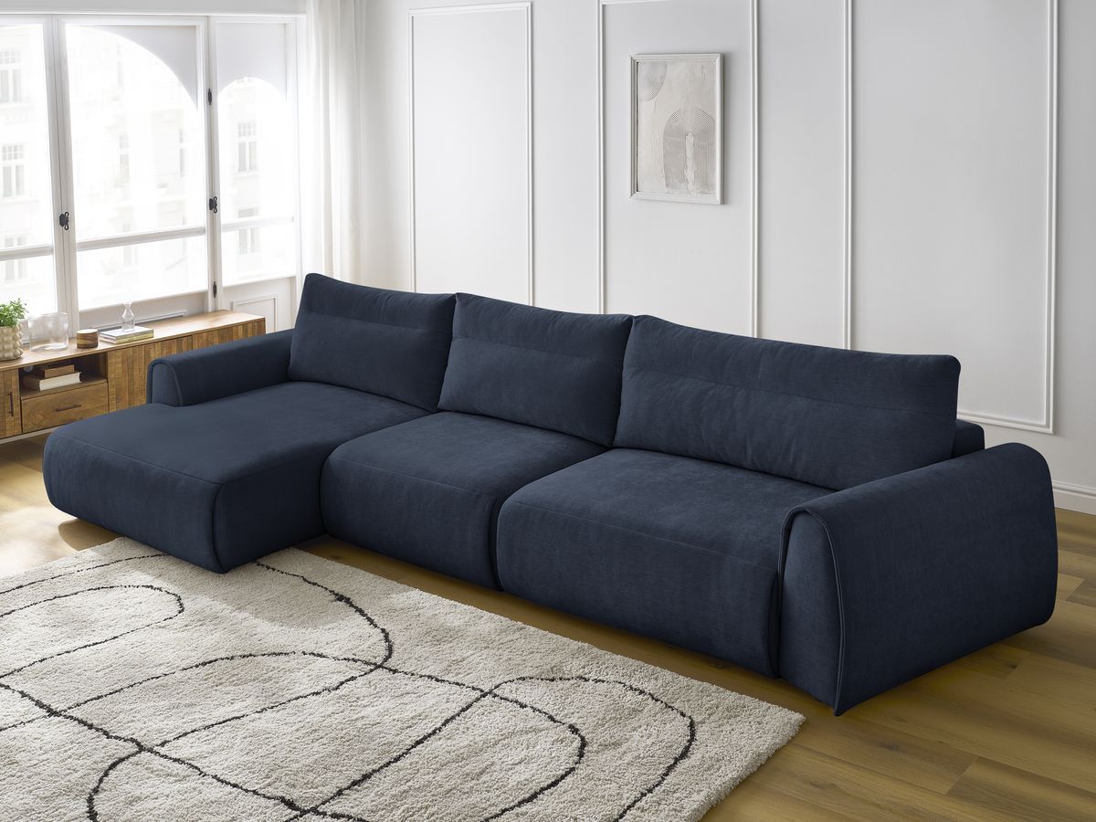 Bobochic Aden Ecksofa 386 × 152 cm Stoff Dunkelblau Ecke links