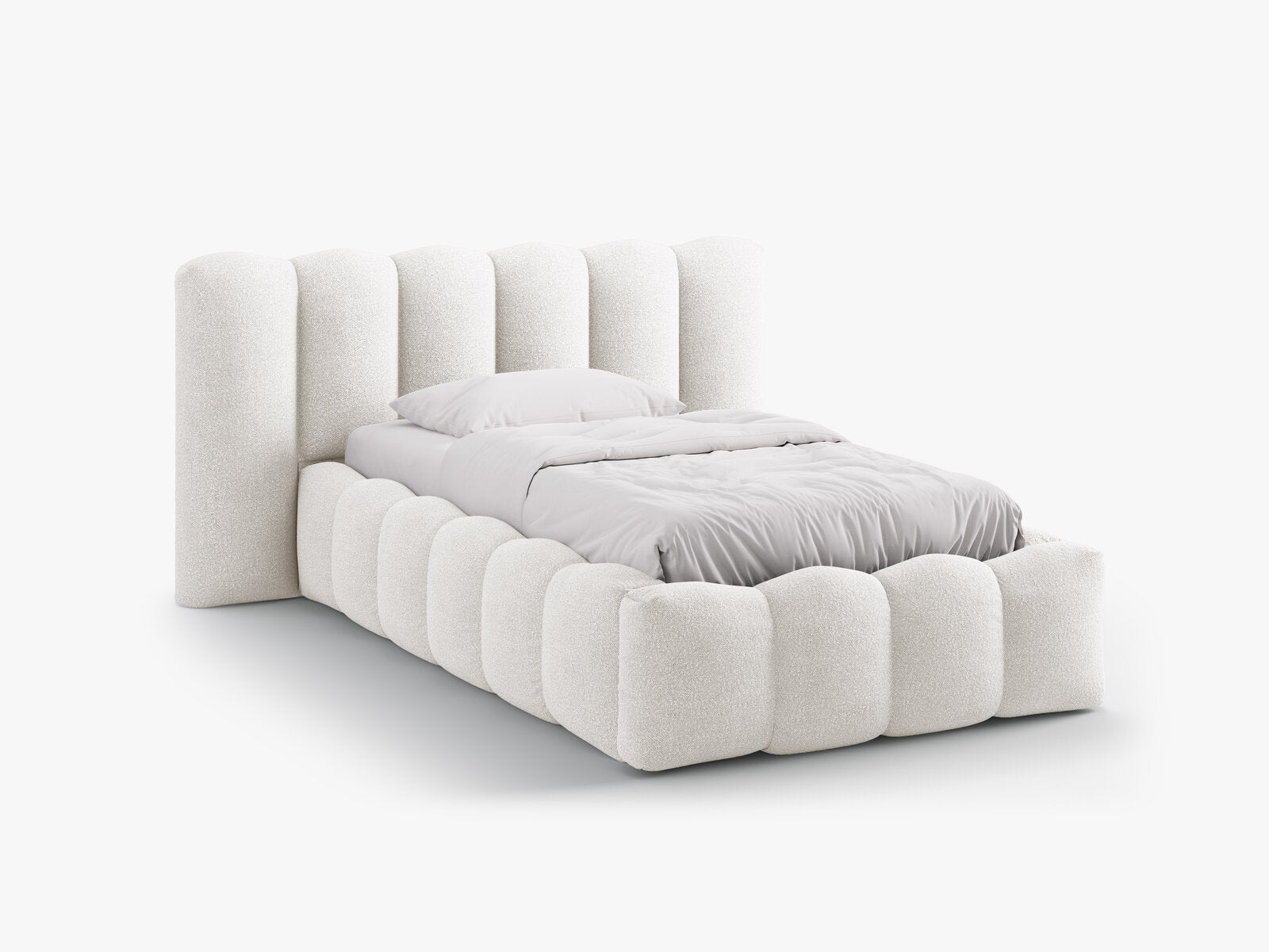 Micadoni Stauraumbett mit Kopfteil Lupine Boucle Baloo Weiß
