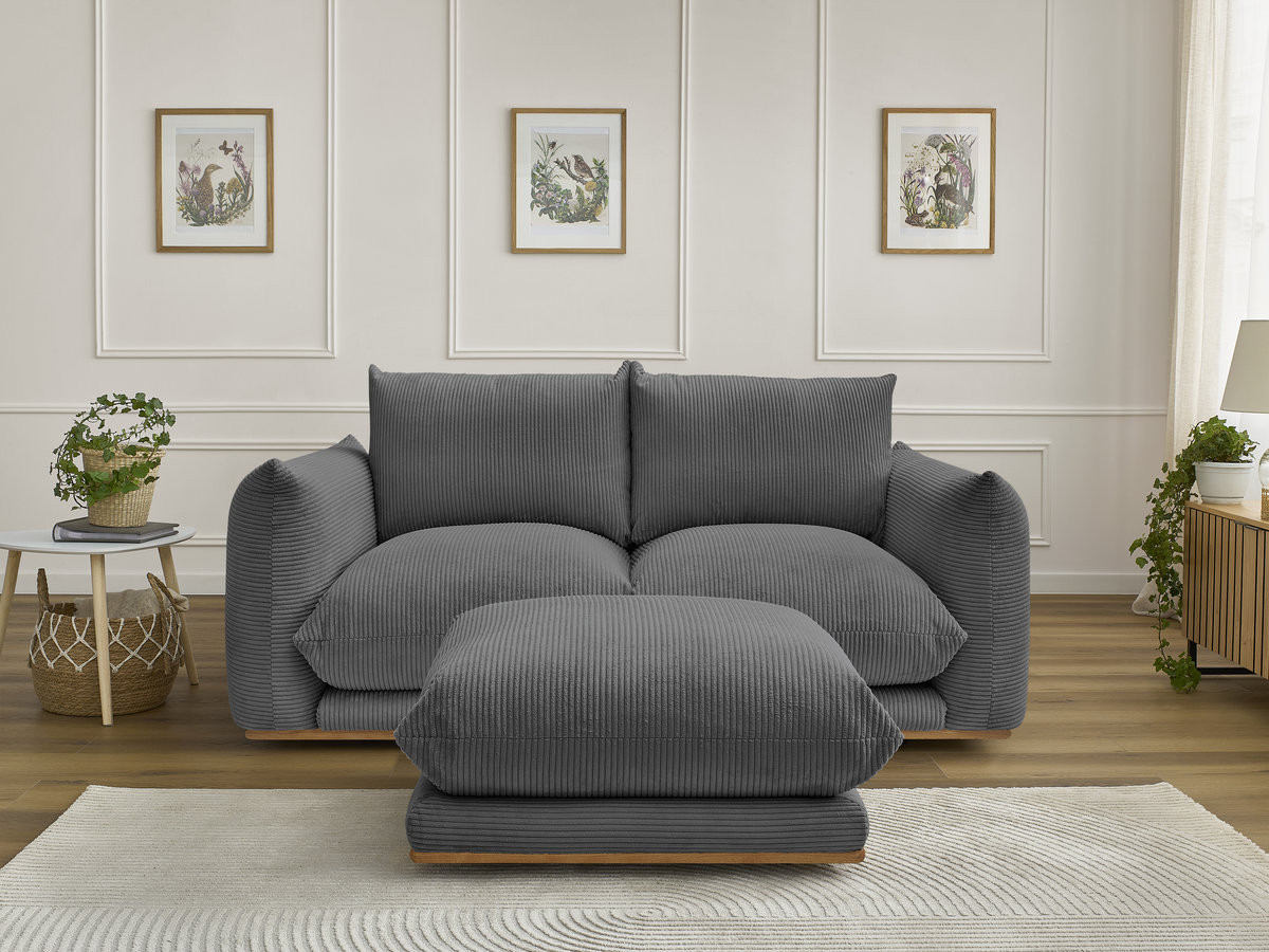 Bobochic Ernest Sofa 3-Sitzer mit Pouf 193 × 106 cm Cordsamt Dunkelgrau