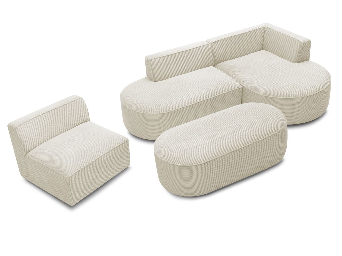 Bobochic Rousseau Ecksofa mit Sofamodul und Pouf Cordsamt Beige Ecke rechts