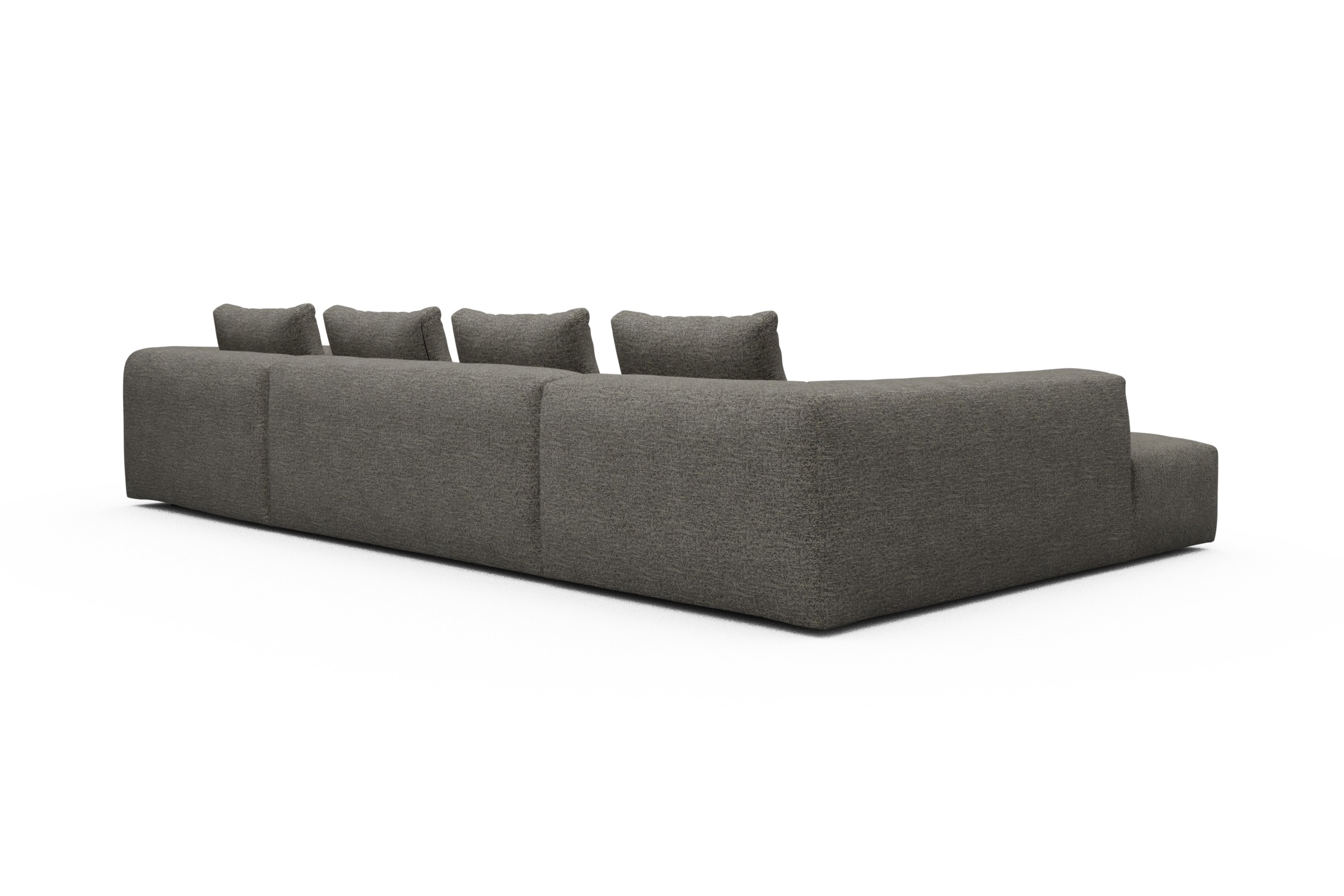 Wohnlandschaft Fred Relax-Ecke links mit 2-Sitzer und Chaiselongue rechts Boucle Carreno 771-Sepia-Brown
