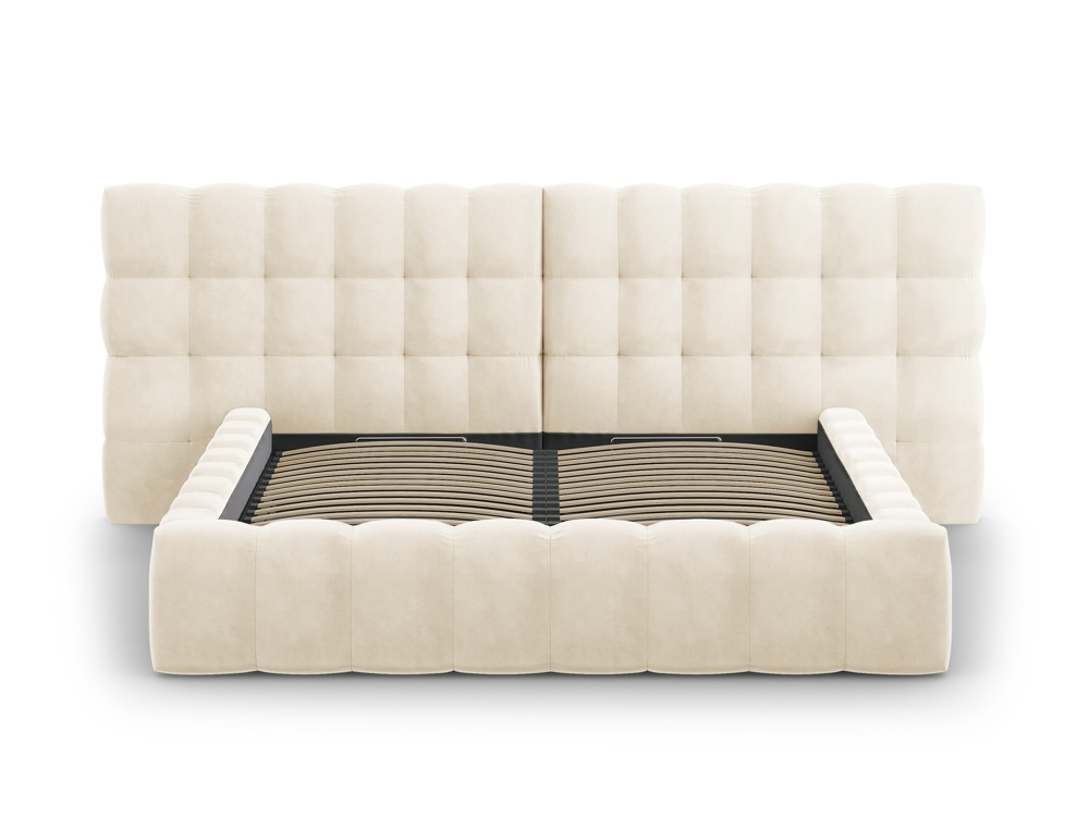 Cosmopolitan Design Stauraumbett mit doppeltem Kopfteil Bali 140x200 Samt Bluvel Helles Beige