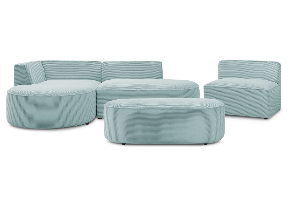Bobochic Rousseau Ecksofa mit Sofamodul und Pouf Cordsamt Hellblau Ecke links