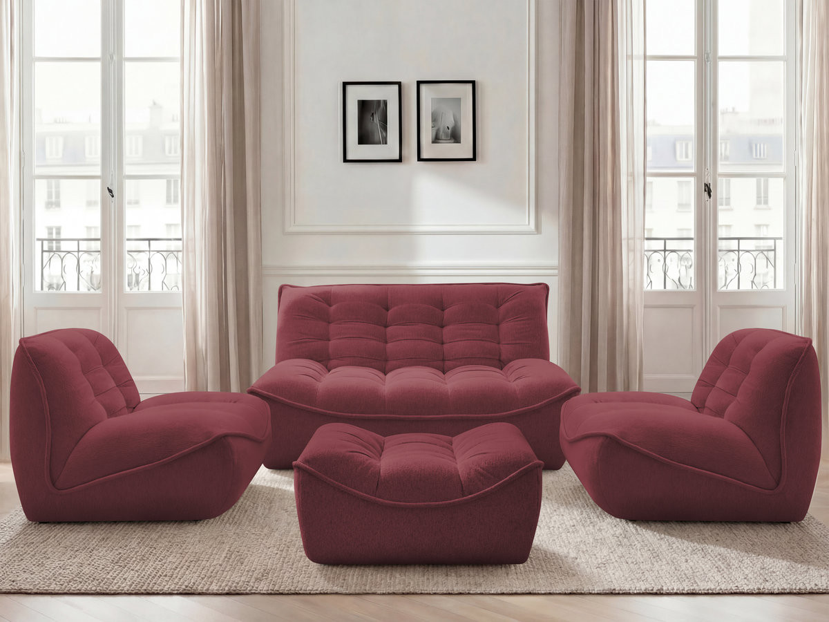 Bobochic Serena Sofa 4-Sitzer mit Pouf Melange-Stoff Rot