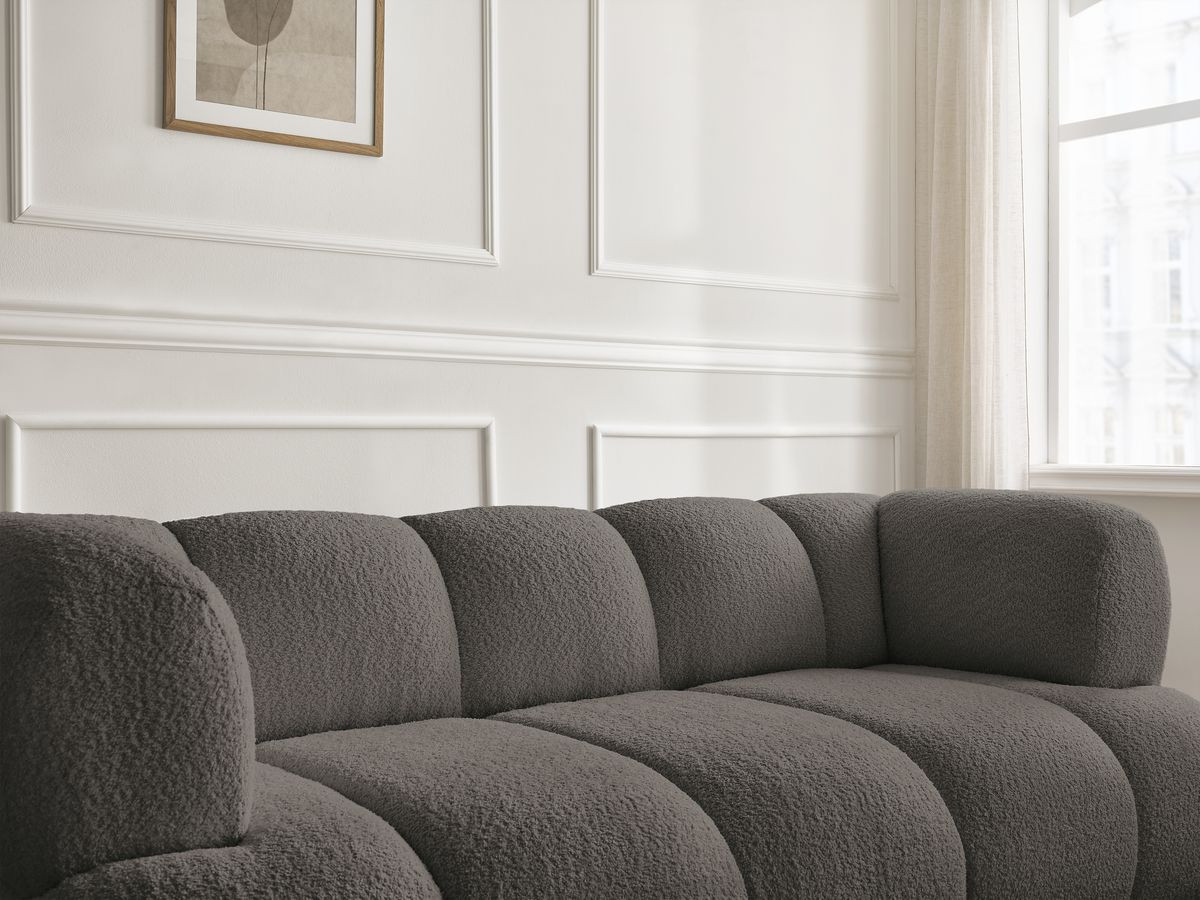 Bobochic Pamira Sofa 2-Sitzer mit Pouf Bouclé-Stoff Braun