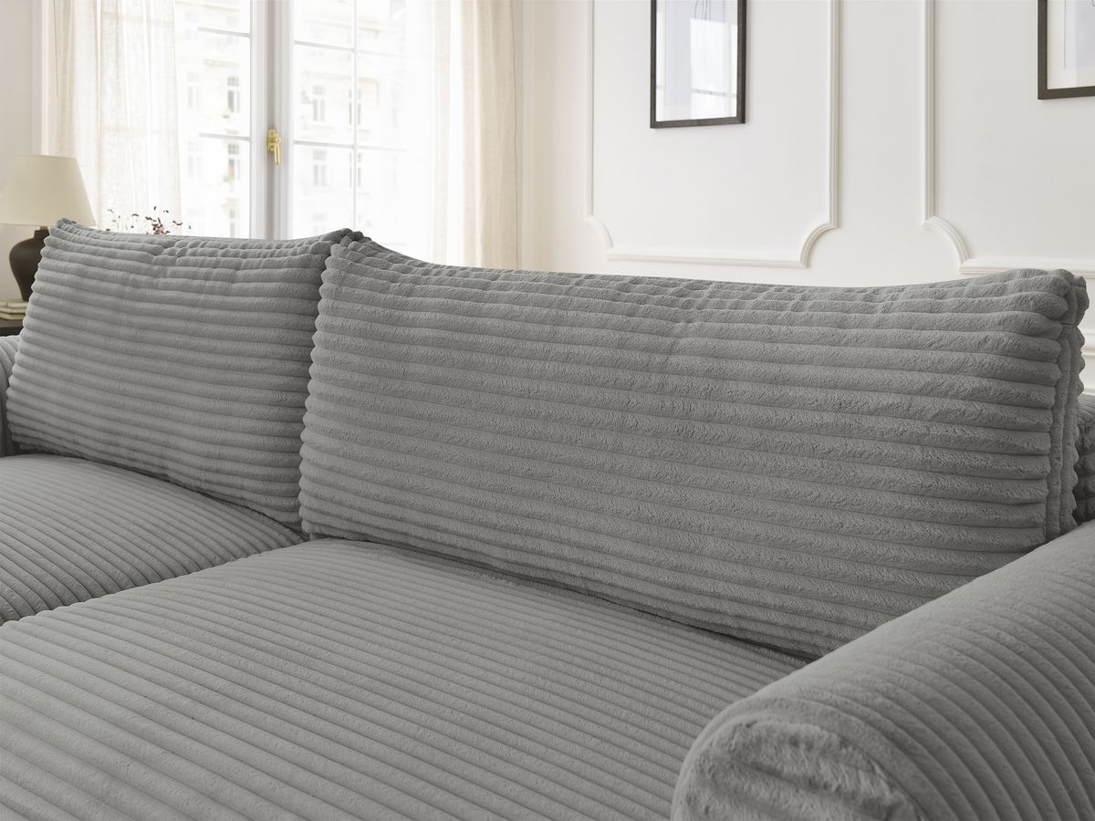 Bobochic Lucien Ecksofa mit Schlaffunktion und Bettkasten und Pouf 314 × 167 cm Breitcord weich Dunkelgrau Ecke links