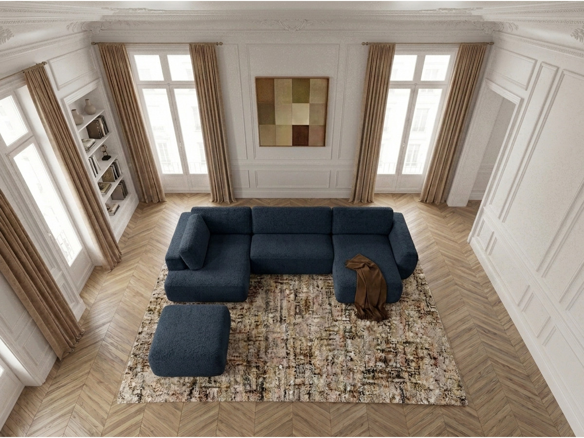 Bobochic Denise Wohnlandschaft mit Pouf Strukturstoff Dunkelblau Ecke rechts