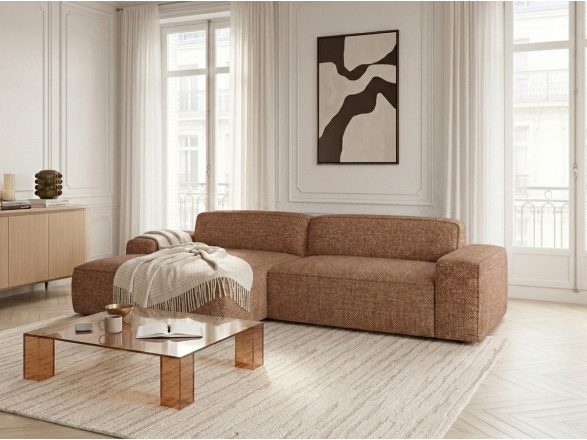 Bobochic Abel Ecksofa mit Schlaffunktion Melange-Stoff Orange Ecke links