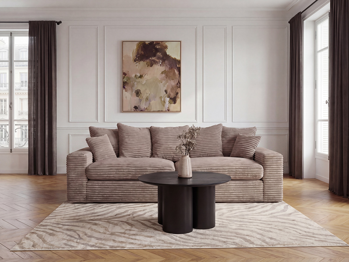 Bobochic Nevada Sofa 3-Sitzer 260 × 97 cm Breitcord weich Taupe